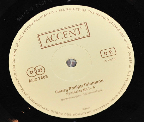 Georg Philipp Telemann / Barthold Kuijken : G. Ph. Telemann - The Twelve Fantasias For Transverse Flute Without Bass (LP, Gat)