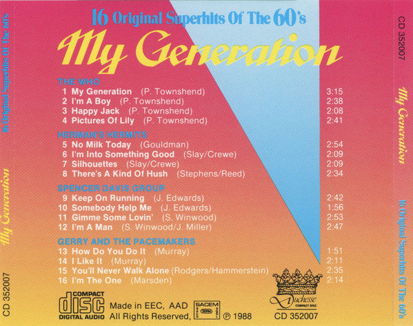 Various : My Generation  (16 Original Superhits Of The 60's) (CD, Comp)
