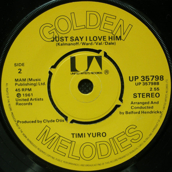 Timi Yuro : Hurt / Just Say I Love Him (7", Single)