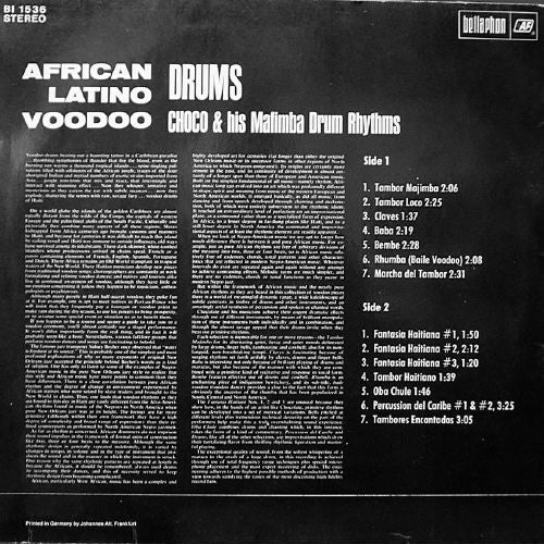 Choco & His Mafimba Drum Rhythms : African Latino Voodoo Drums (LP, Album, RE)