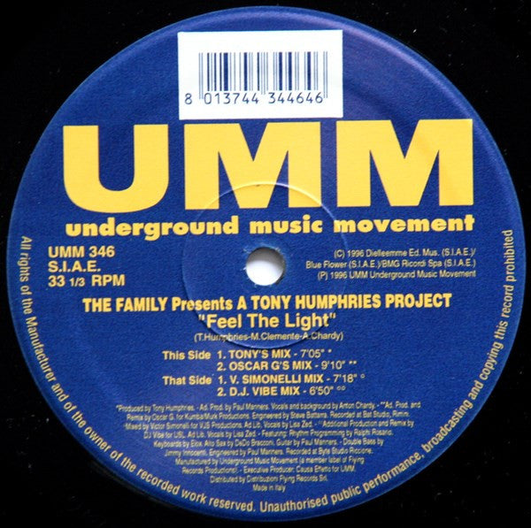 The Family (40) Presents A Tony Humphries Project : Feel The Light (12")