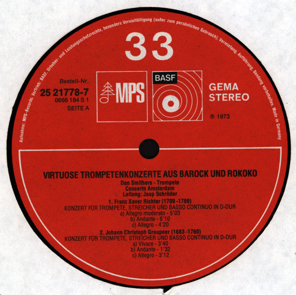 Franz Xaver Richter · Christoph Graupner · Franz Querfurth · Michael Haydn, Don Smithers, Concerto Amsterdam : Virtuose Trompetenkonzerte Aus Barock Und Rokoko (LP, Album)