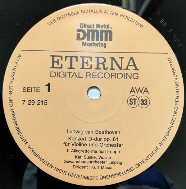 Beethoven*, Karl Suske, Gewandhausorchester Leipzig, Kurt Masur : Violinkonzert (LP)