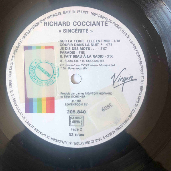 Riccardo Cocciante : Sincérité (LP, Album)