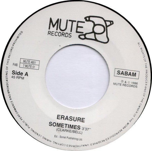Erasure : Sometimes (7", Single)