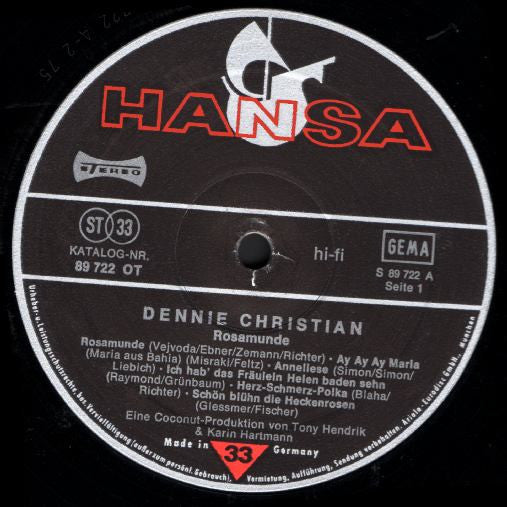 Dennie Christian : Rosamunde (LP, Album)
