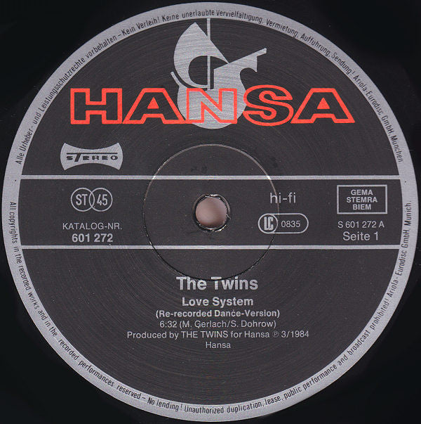 The Twins : Love System (Re-recorded Dance Version) (12", Maxi)