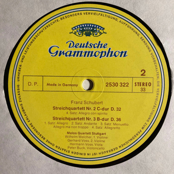 Franz Schubert - Melos Quartett : Streichquartette (Nr.1, D.18 • Nr.2  C-Dur, D.32 • Nr.3 B-Dur, D.36) (LP, Album)