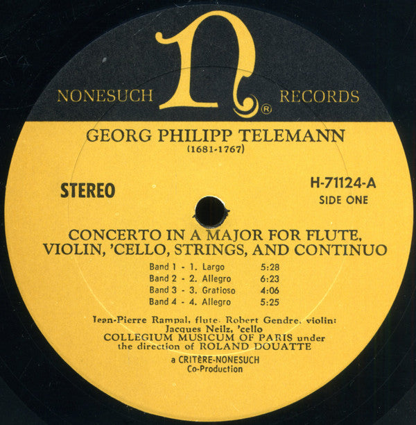 Georg Philipp Telemann - Collegium Musicum De Paris Under The Direction Of Roland Douatte : Concerto In A Major / Ouverture In D Major / Trio In E Minor (LP, Album, RP)