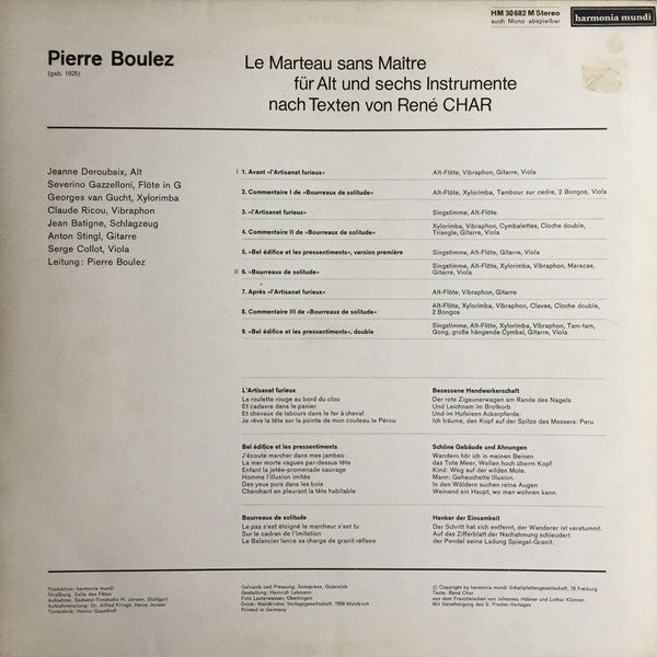 Pierre Boulez : Le Marteau Sans Maître (LP)