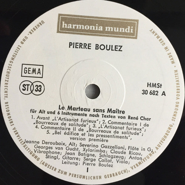 Pierre Boulez : Le Marteau Sans Maître (LP)