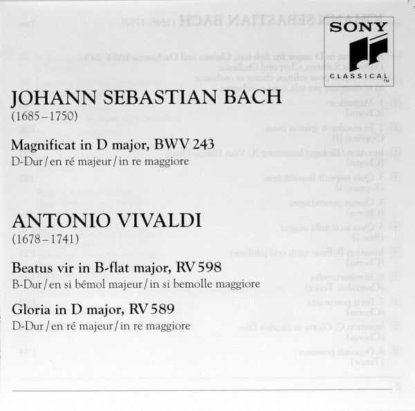 Johann Sebastian Bach / Antonio Vivaldi, Gächinger Kantorei Stuttgart, Bachcollegium Stuttgart, La Grande Ecurie Et La Chambre Du Roy, Helmuth Rilling, Jean-Claude Malgoire : Magnificat / Gloria, Beatus Vir (CD, Album, Comp, RE, RM)