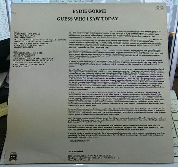 Eydie Gorme* : Guess Who I Saw Today (LP, Comp, Mono)