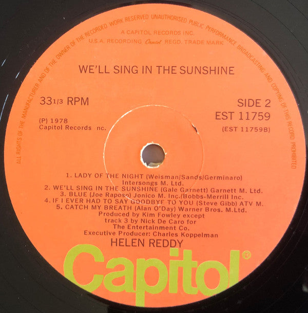 Helen Reddy : We'll Sing In The Sunshine (LP, Album)