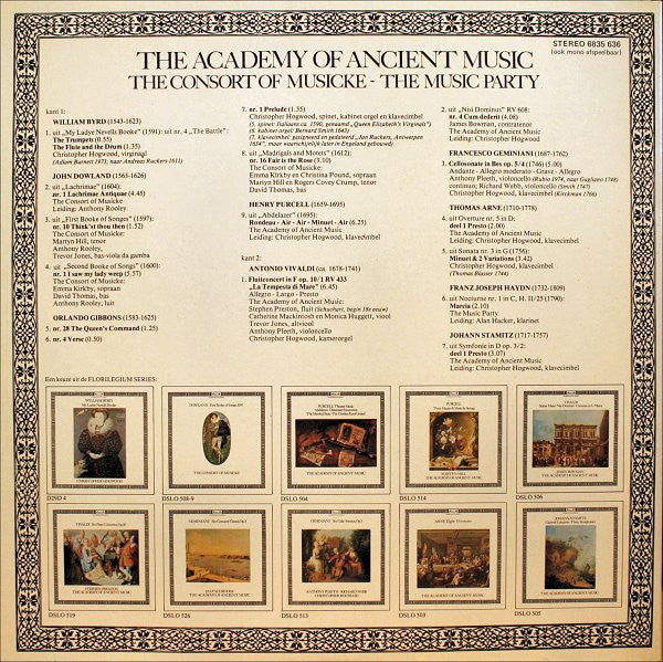 The Academy Of Ancient Music ~ The Consort Of Musicke ~ The Music Party ~ Christopher Hogwood ~ Stephen Preston ~ James Bowman (2) ~ Anthony Pleeth : Authentieke Uitvoeringen Van Vivaldi: Fluitconcert „La Tempesta Di Mare" En Muziek Van Byrd ~ Dowland ~ Gibbons ~ Purcell ~ Geminiani ~ Arne ~ Haydn ~ Stamitz (LP, Smplr)