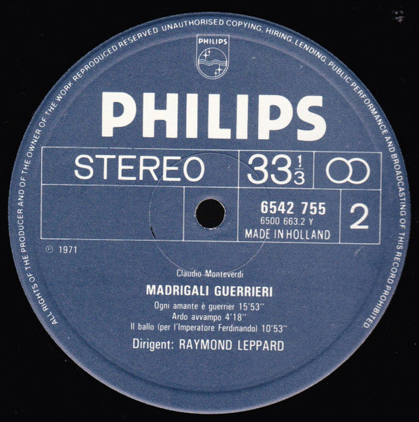 Claudio Monteverdi - Heather Harper, Lillian Watson, Luigi Alva, Ryland Davies, John Wakefield, Stafford Dean, Glyndebourne Festival Chorus, Raymond Leppard : Madrigali Libro VIII (3xLP + Box)