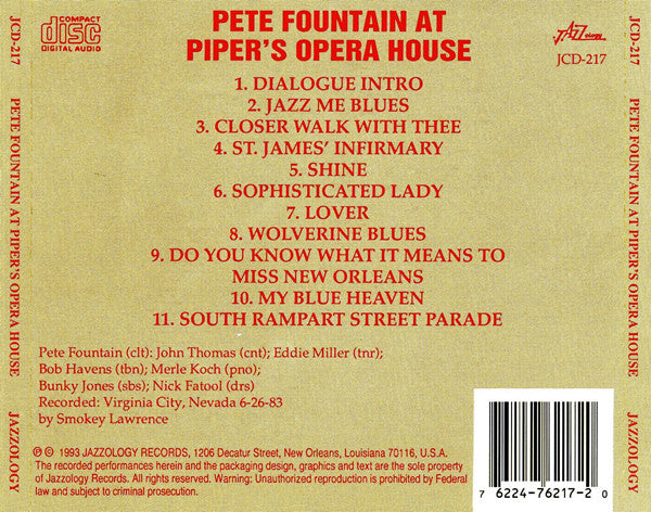 Pete Fountain : Pete Fountain At Piper's Opera House (CD, Album)