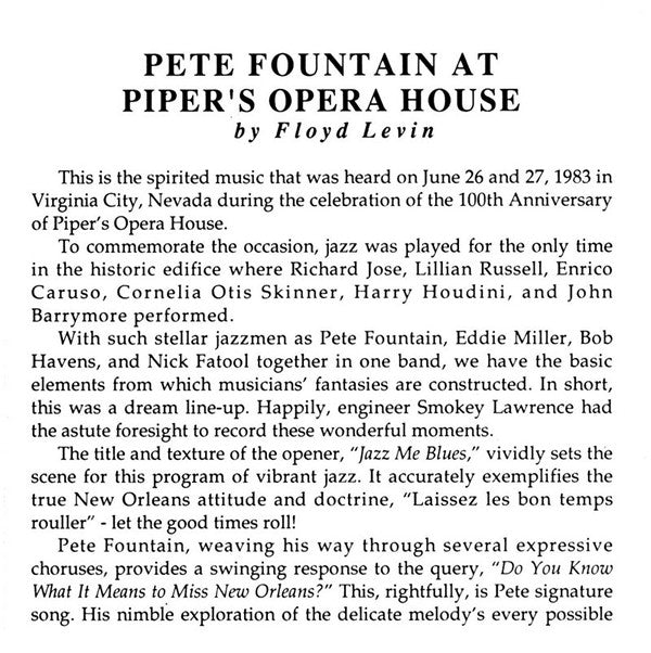Pete Fountain : Pete Fountain At Piper's Opera House (CD, Album)