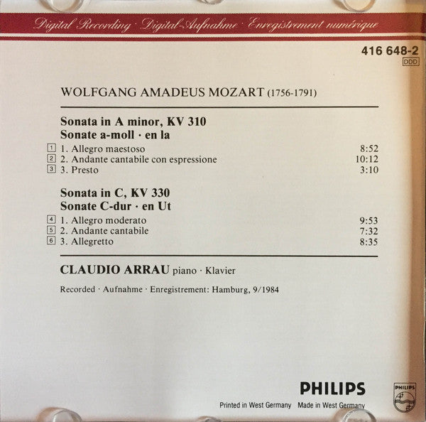 Claudio Arrau : Mozart Piano Sonatas KV 310 & 330 (CD, Album)