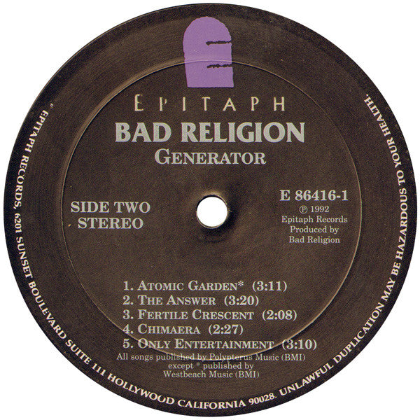 Bad Religion : Generator (LP, Album)