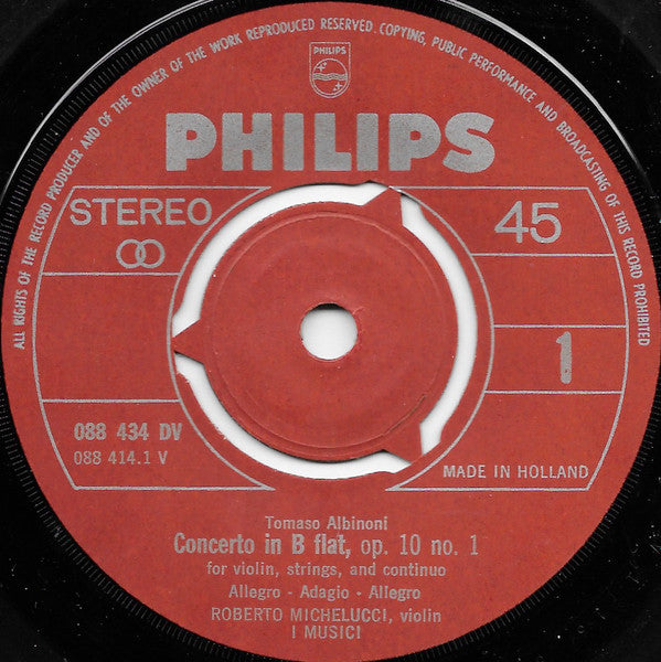 Tomaso Albinoni, I Musici, Roberto Michelucci : The Season's Greetings (7")
