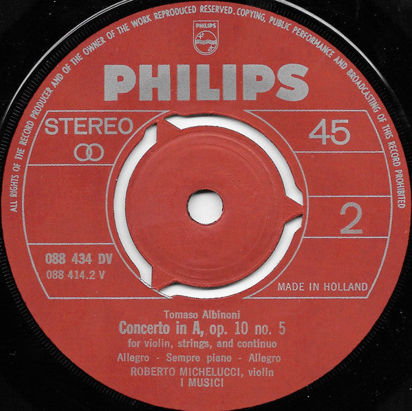 Tomaso Albinoni, I Musici, Roberto Michelucci : The Season's Greetings (7")