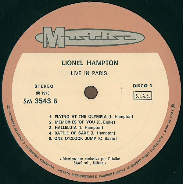 Lionel Hampton : Live In Paris Vol. 1 (LP, RE)