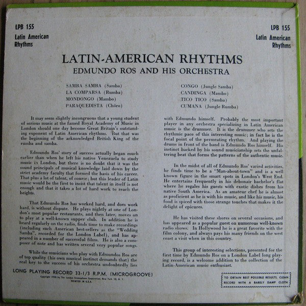 Edmundo Ros & His Orchestra : Latin Rhythms (10", Album)