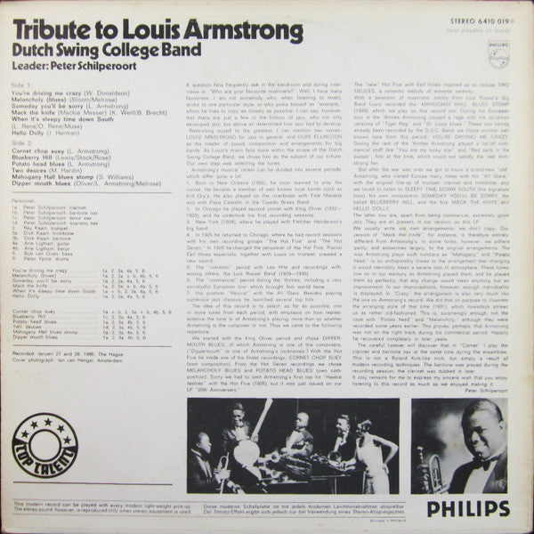 The Dutch Swing College Band : Tribute To Louis Armstrong (LP, Album)