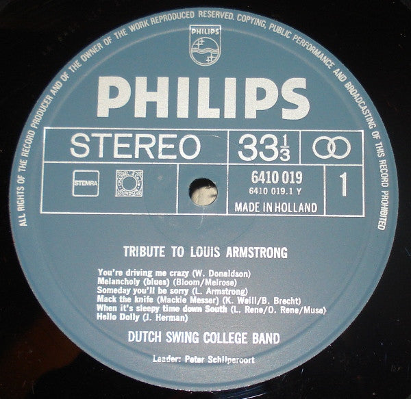 The Dutch Swing College Band : Tribute To Louis Armstrong (LP, Album)