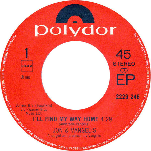 Jon & Vangelis : I'll Find My Way Home (7", EP)