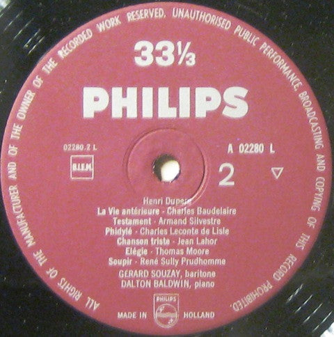 Henri Duparc, Gérard Souzay, Dalton Baldwin : Mélodies (LP, Mono)