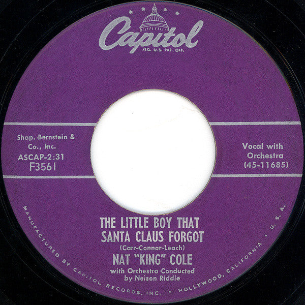 Nat "King" Cole* : The Christmas Song (Merry Christmas To You) / The Little Boy That Santa Claus Forgot (7", Single, Pur)