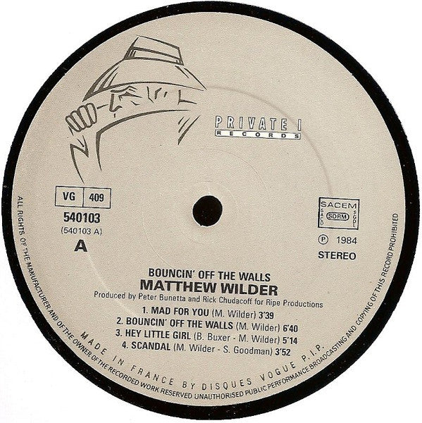 Matthew Wilder : Bouncin' Off The Walls (LP, Album)
