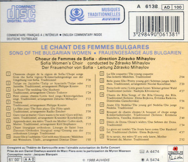 The Women's Choir Of Sofia Conducted By Zdravko Mihaylov : Le Chant Des Femmes Bulgares = Song Of The Bulgarian Women (CD, Album)