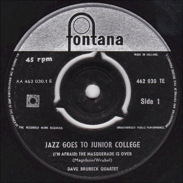 The Dave Brubeck Quartet : Jazz Goes To Junior College: The Masquerade Is Over - St. Louis Blues (7", Single)