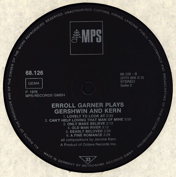 Erroll Garner : Erroll Garner Plays Gershwin And Kern (LP, Album)