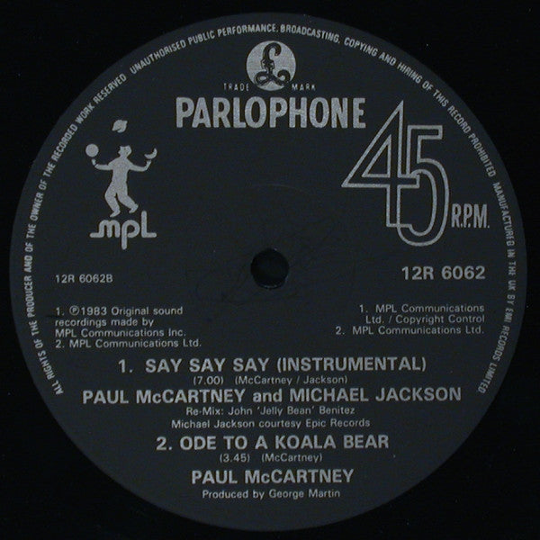 Paul McCartney And Michael Jackson : Say Say Say (12", Single)