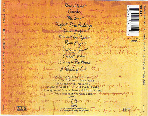 Counting Crows : August And Everything After (CD, Album, RE, EDC)