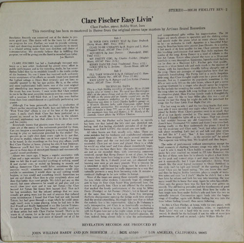 Clare Fischer : Easy Livin' (LP, Album, RM)