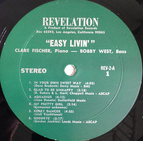 Clare Fischer : Easy Livin' (LP, Album, RM)