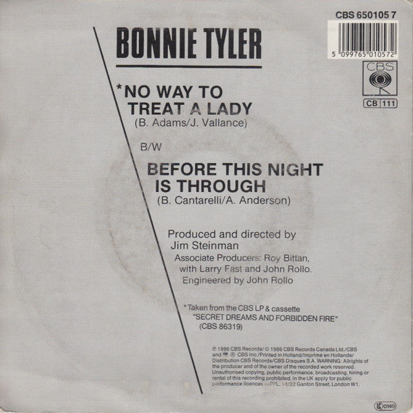 Bonnie Tyler : No Way To Treat A Lady (7", Single)