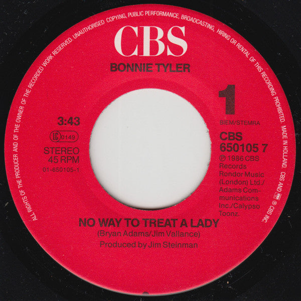 Bonnie Tyler : No Way To Treat A Lady (7", Single)