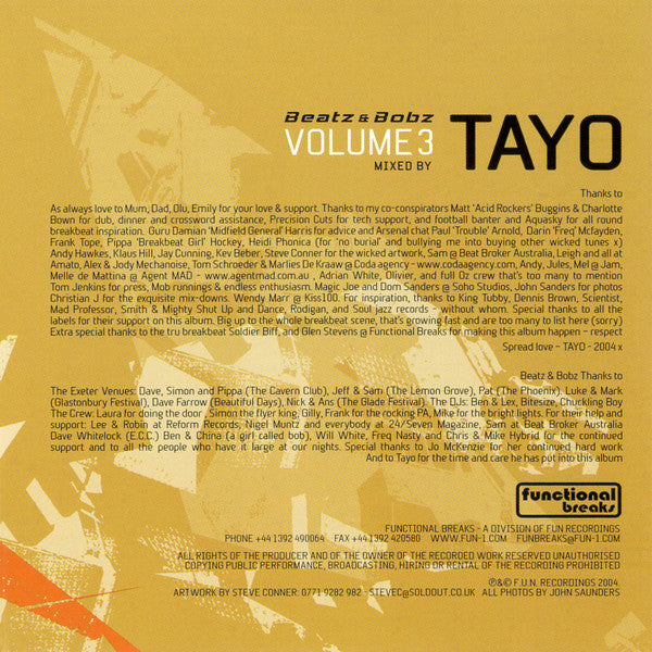Tayo : Beatz & Bobz Volume 3 (CD, Comp, Mixed)