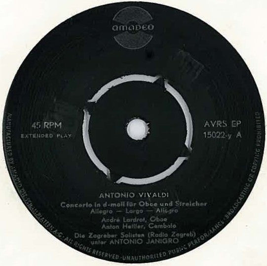 Antonio Vivaldi : Konzert Für Oboe Und Streicher In D-Moll / Sinfonia Nr.1 In C-Dur (7", EP)