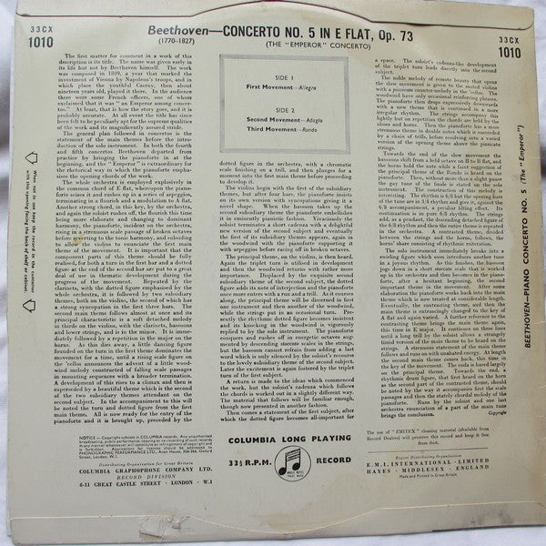 Ludwig Van Beethoven - Walter Gieseking - Philharmonia Orchestra / Herbert Von Karajan : Piano Concerto No. 5 In E Flat, Op. 73 ("The Emperor") (LP, Mono)