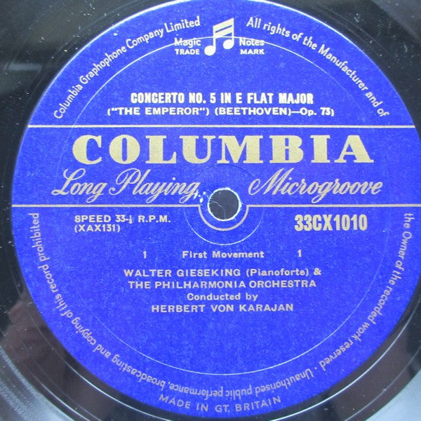 Ludwig Van Beethoven - Walter Gieseking - Philharmonia Orchestra / Herbert Von Karajan : Piano Concerto No. 5 In E Flat, Op. 73 ("The Emperor") (LP, Mono)