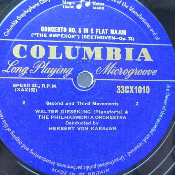 Ludwig Van Beethoven - Walter Gieseking - Philharmonia Orchestra / Herbert Von Karajan : Piano Concerto No. 5 In E Flat, Op. 73 ("The Emperor") (LP, Mono)