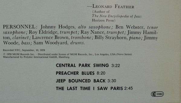 Johnny Hodges And His Orchestra : Not So Dukish 	 	 (LP)