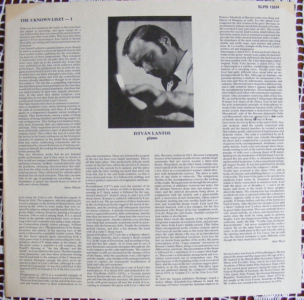 Franz Liszt – Lantos István : The Unknown Liszt - Piano Pieces 1 (LP)